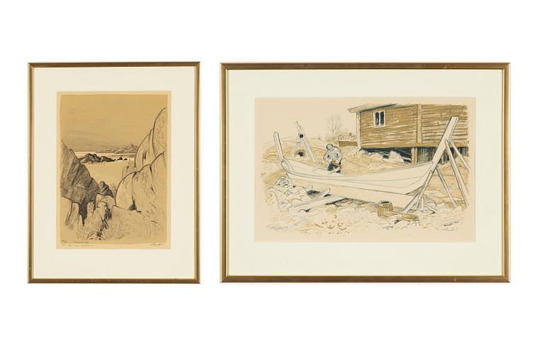 Roland Svensson, 2 lithographs in colors, signed and one numbered 56/75.