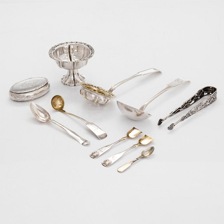 Ten silver items, J.J. Jankes and G.R. Bauman et al. Turku, Vyborg, Vaasa, Loviisa, Porvoo, Ekenäs. Mostly 19th century.