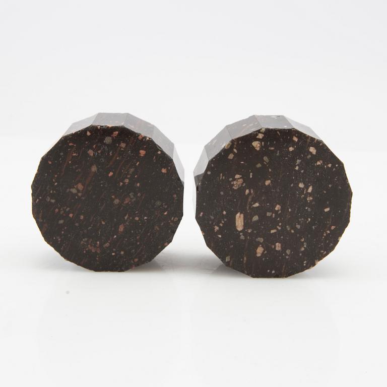 A pair of salt cellars, circa 1800, Rännås porphyry.