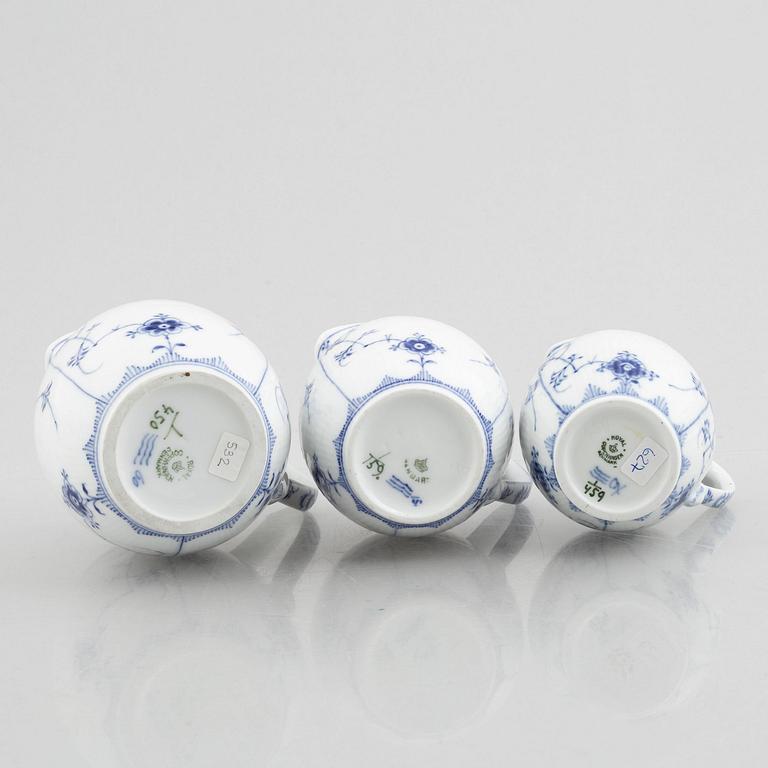Three 'Blue Fluted' / 'Musselmalet' porcelain milkjugs, Royal Copenhagen, model 159, 450, 459, 1893-1900 and later.