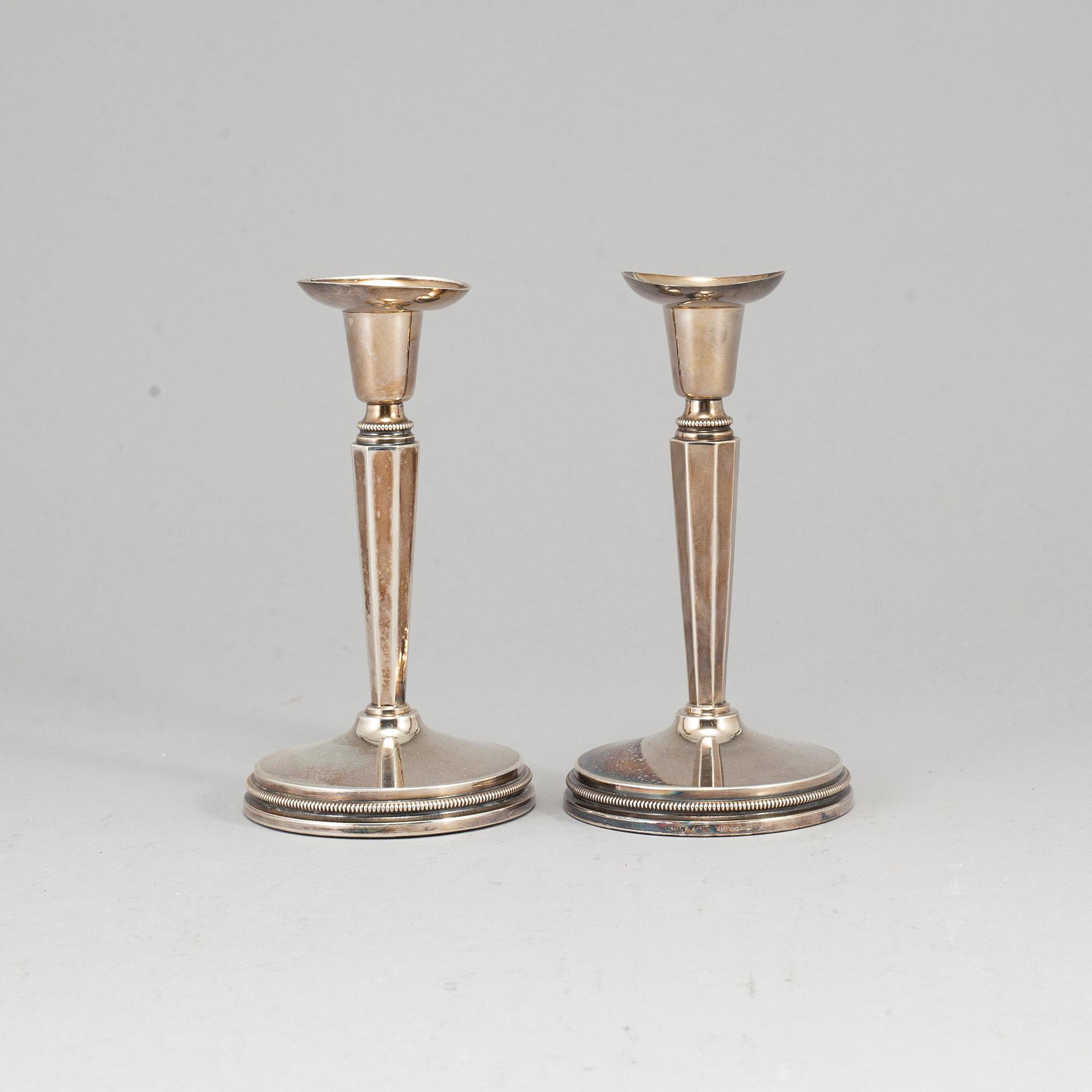 A pair of Swedish 20th century silver candlesticks, mark of Erik Löfman, Uppsala 1979.