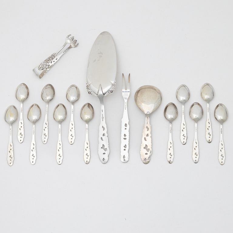 Bestickservisdelar, 16 delar, silver, Norge.