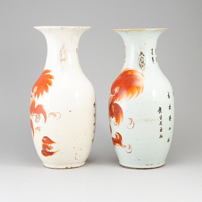 A pair of famille rose vases, China, 20th century.