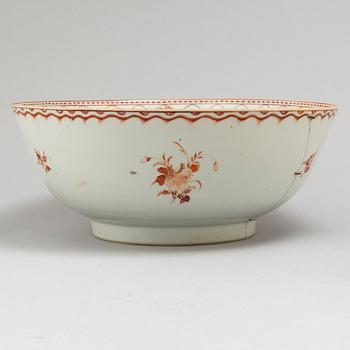 A pair of blue and white jugs and a punch bowl, Qing dynasty, Jiaqing (1796-1820).