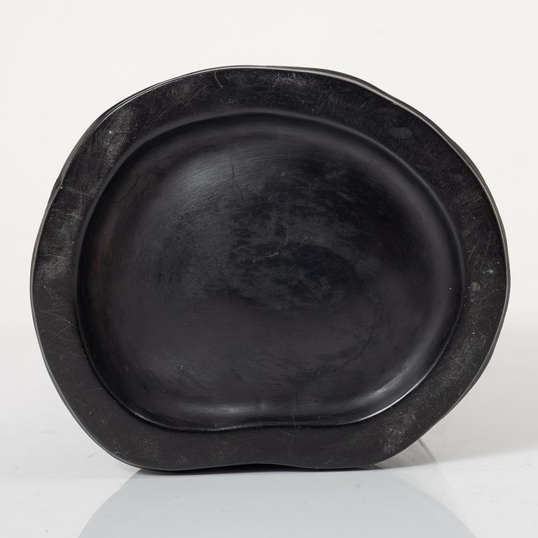 A hardwood bamboo shaped brushpot with a sceptre, China, 20th century.