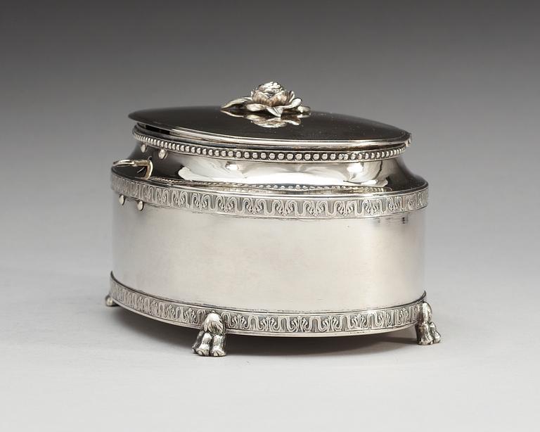 A Swedish 18th century silver sugar-box, makers mark of  Abraham Hallard, Stockholm 1785.