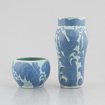 Josef Ekberg, two vases, 'Sgrafitto', Gustavsberg 1919 and 1923.