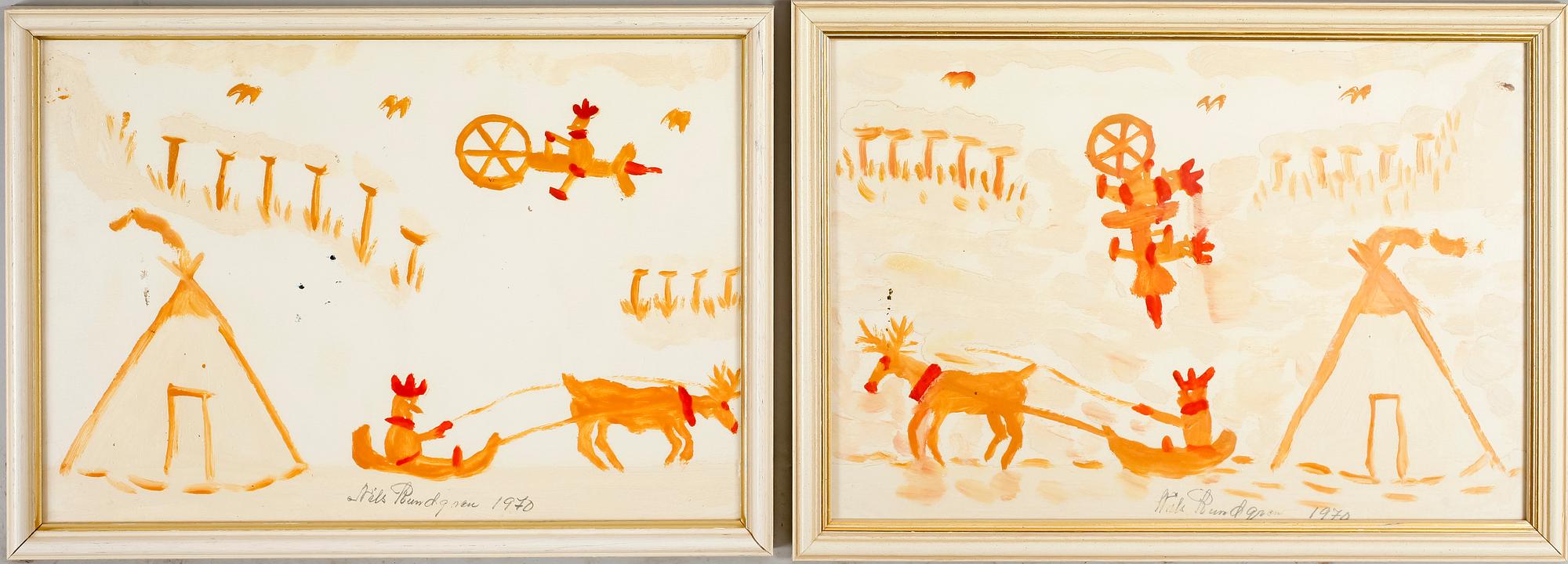 NILS "BJÖRNJÄGARN" RUNDGREN, 2 st, gouacher, sign och dat 1970.
