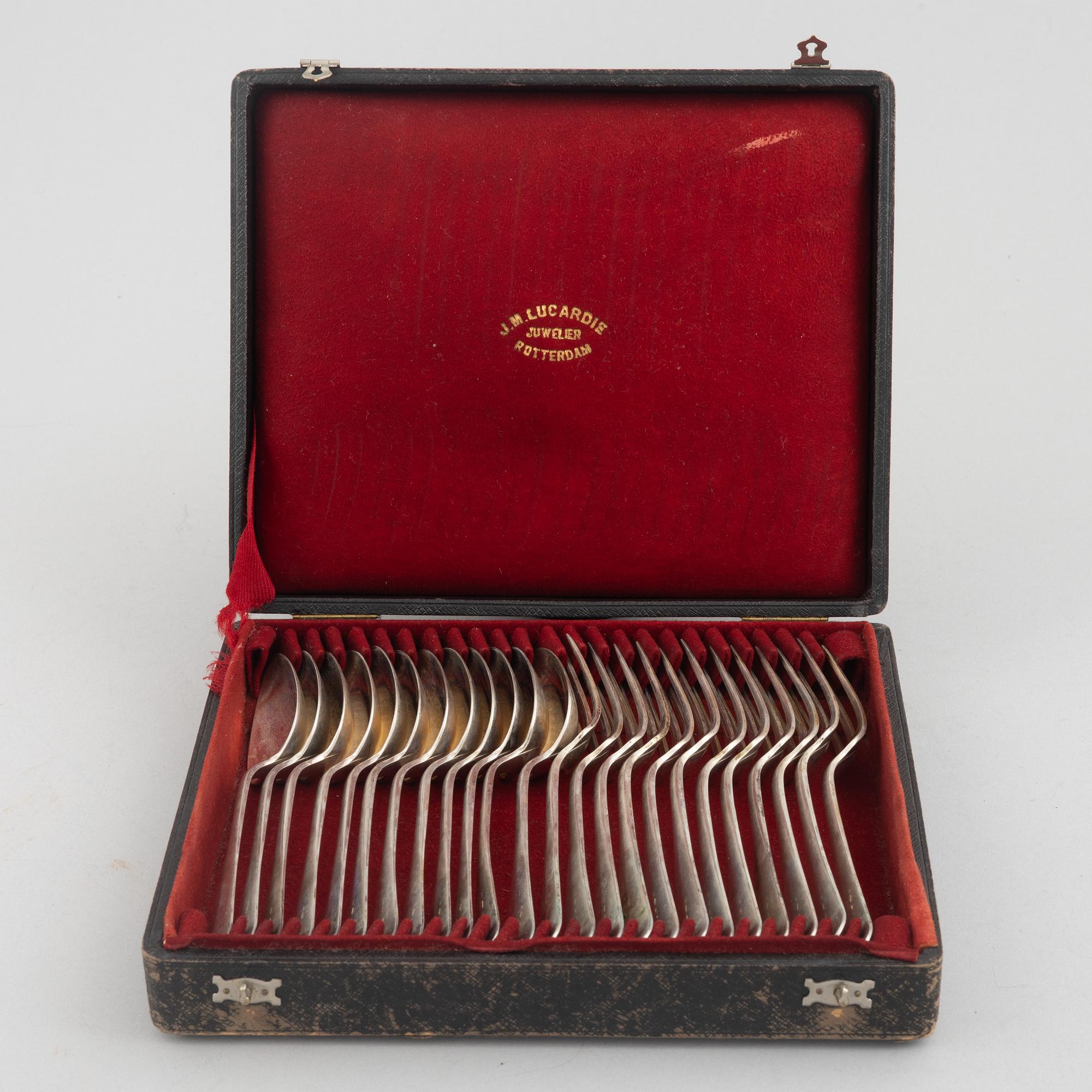 J.M. van Kempen & Zn., bestickuppsättning, 24 delar, silver, i schatull, Voorschoten, Nederländerna 1907.