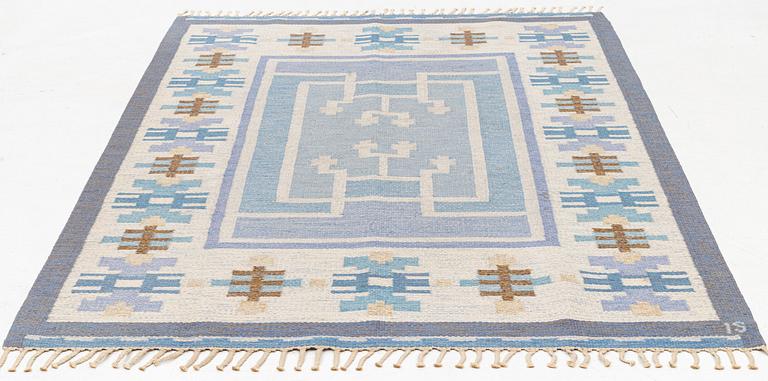 Ingegerd Silow, a carpet, flat weave, c 230 x 170 cm, signed IS.