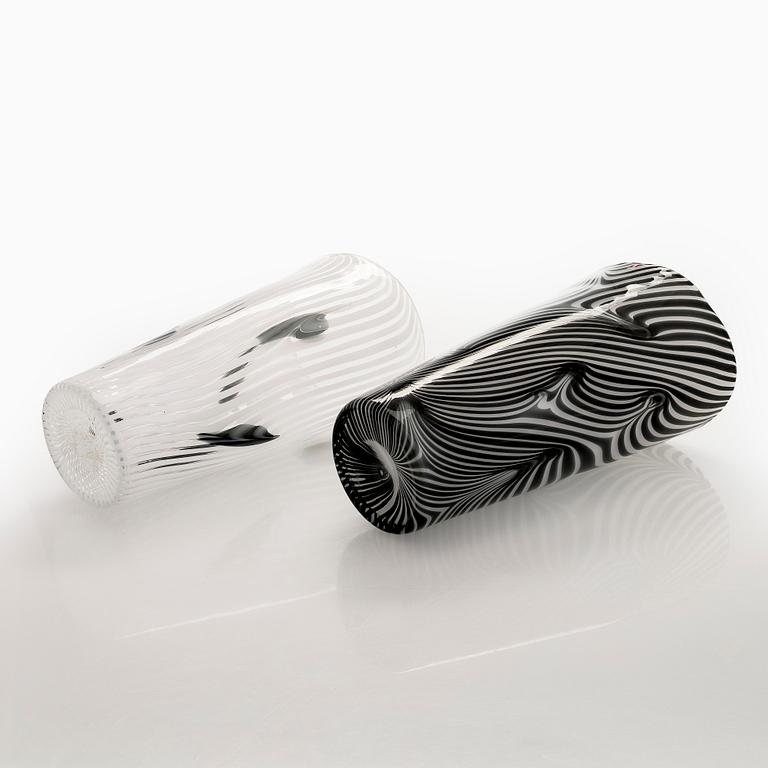 Kerttu Nurminen, two vases, signed Kerttu Nurminen Nuutajärvi, 18/99 and 63/99.