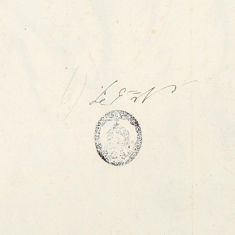 OKÄND KONSTNÄR, teckning, stämpelmärkt á tergo, 1700/1800-tal.