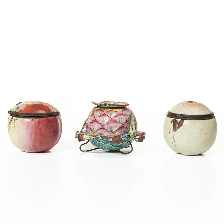 Three enamel boxes, China, 19th-20th century.