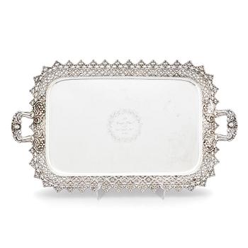 262. A Swedish 19th century silver tray, mark of Gustaf Möllenborg, Stockholm 1840.