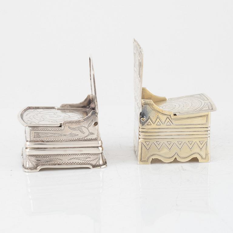Two Russian Silver Salt Chairs, Moscow 1856-1878.