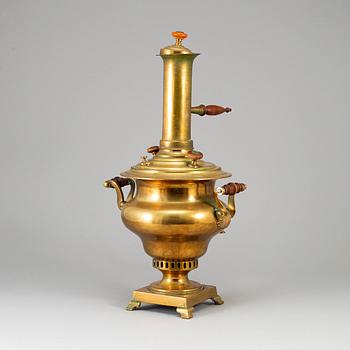 A Russian brass samovar, circa 1900.