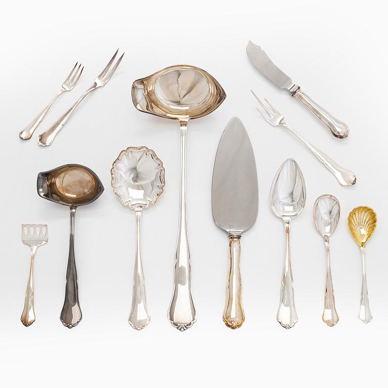 Erä ottimia ja aterimia, 21 kpl, "Chippendale", Auran Kultaseppä Turku ja Kultakeskus Hämeenlinna 1970-1980-luku.