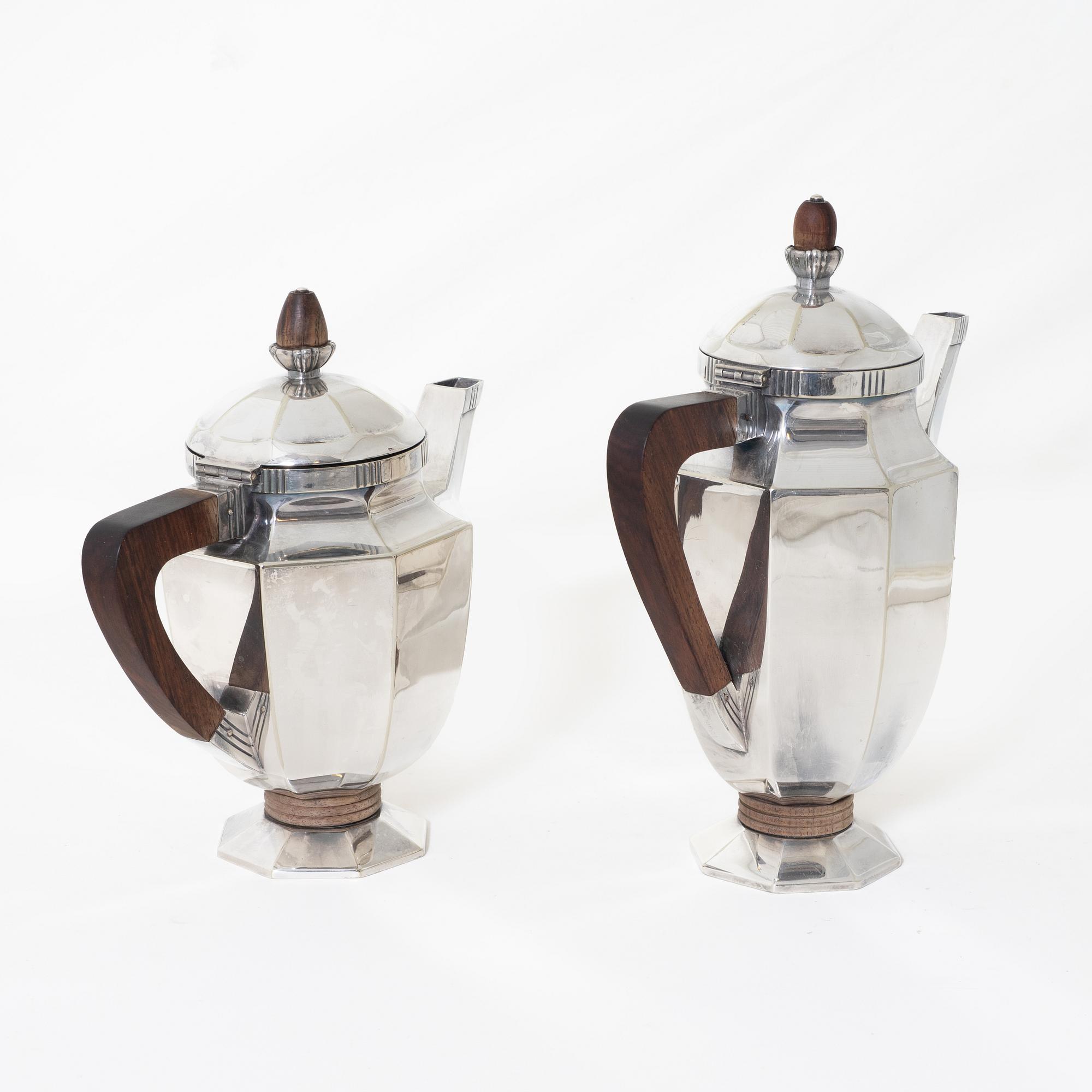 Kaffeservis, 5 delar, nysilver, Christofle Orfèvrerie Gallia, Paris, Frankrike, 1930-tal.