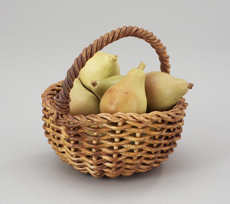 An Ingrid Herrlin stoneware basket with 9 pears, Båstad.