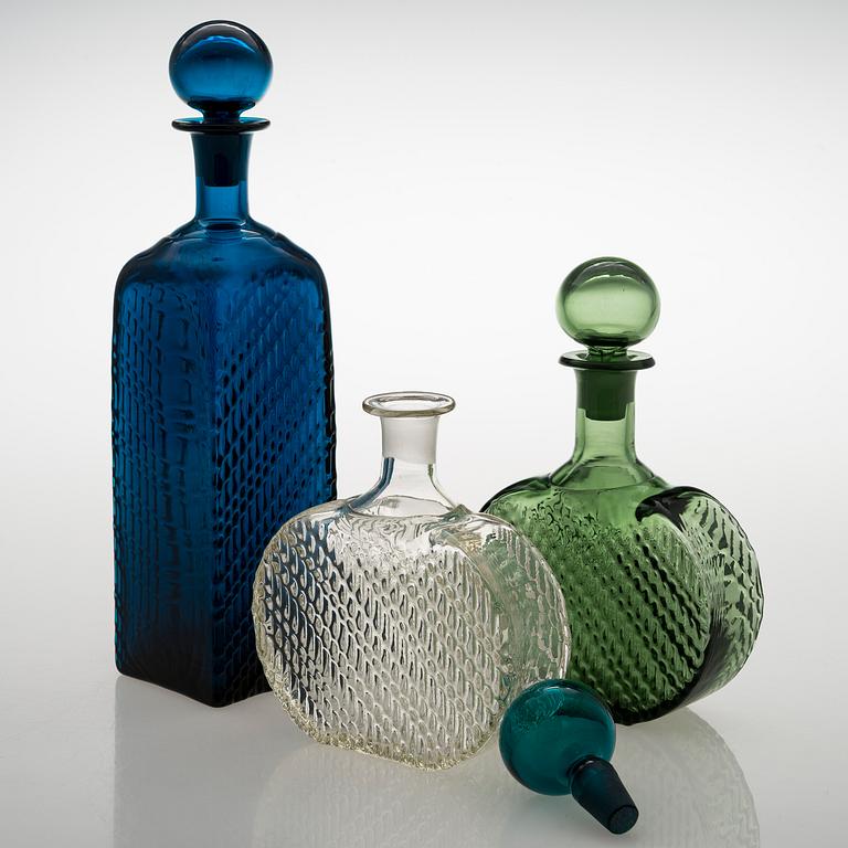 NANNY STILL, three carafes, "Flindari", with extra cork. In production 1964-68.