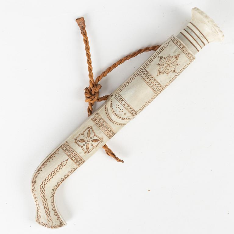 A reindeer horn knife by Johan Mikael Huuva, signed.