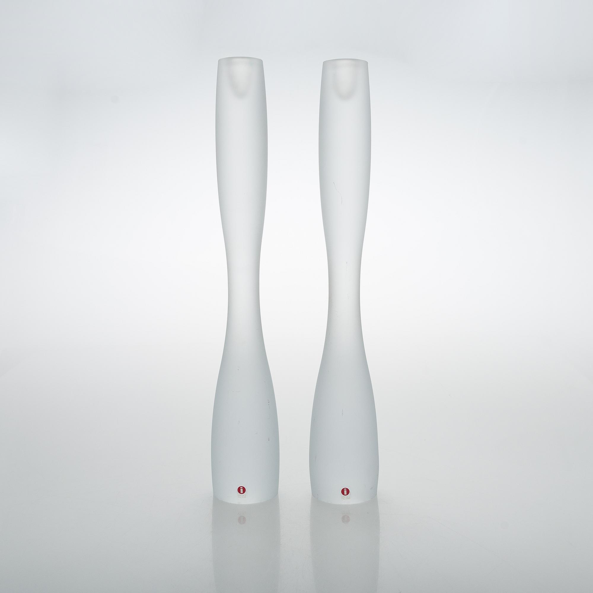 Timo Sarpaneva, a pair of 'Marcel' glass candlesticks, signed TS Iittala 2001 and TS.