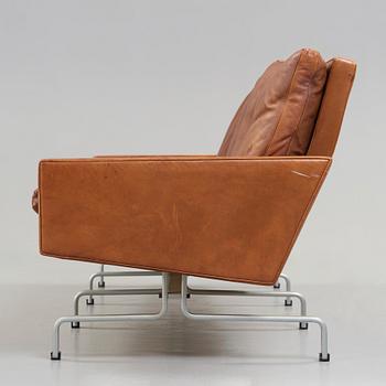 Poul Kjaerholm, a 'PK-31-3' three seated steel and brown leather sofa, E Kold Christensen, Denmark 1960's.