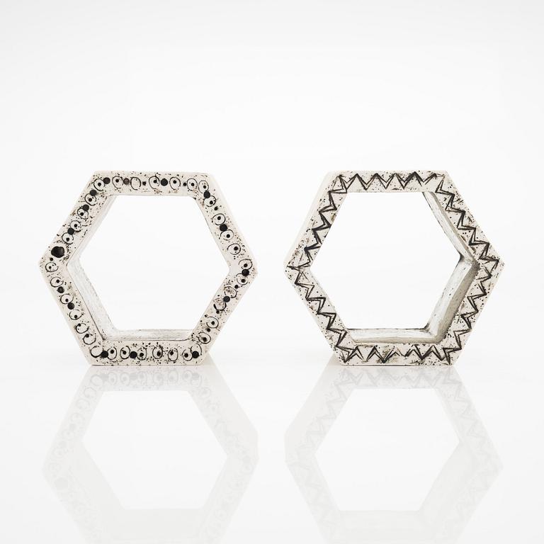 Rut Bryk, A set of two late 1950s 'Hexagon' stoneware tiles for Arabia.