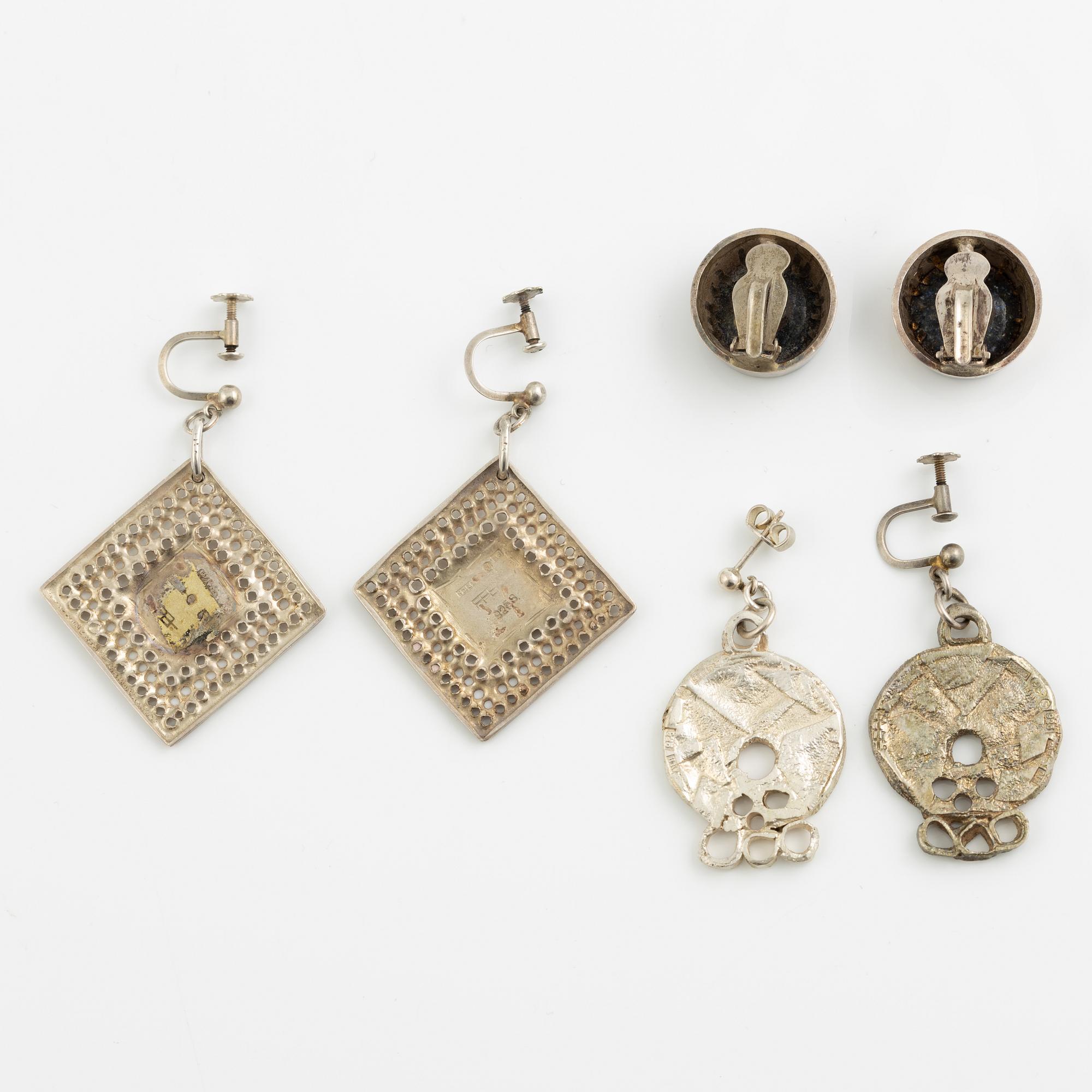Lars Arby, two pairs of cufflinks and three pairs of earrings, silver, Gothenburg circa 1966 and 1976.