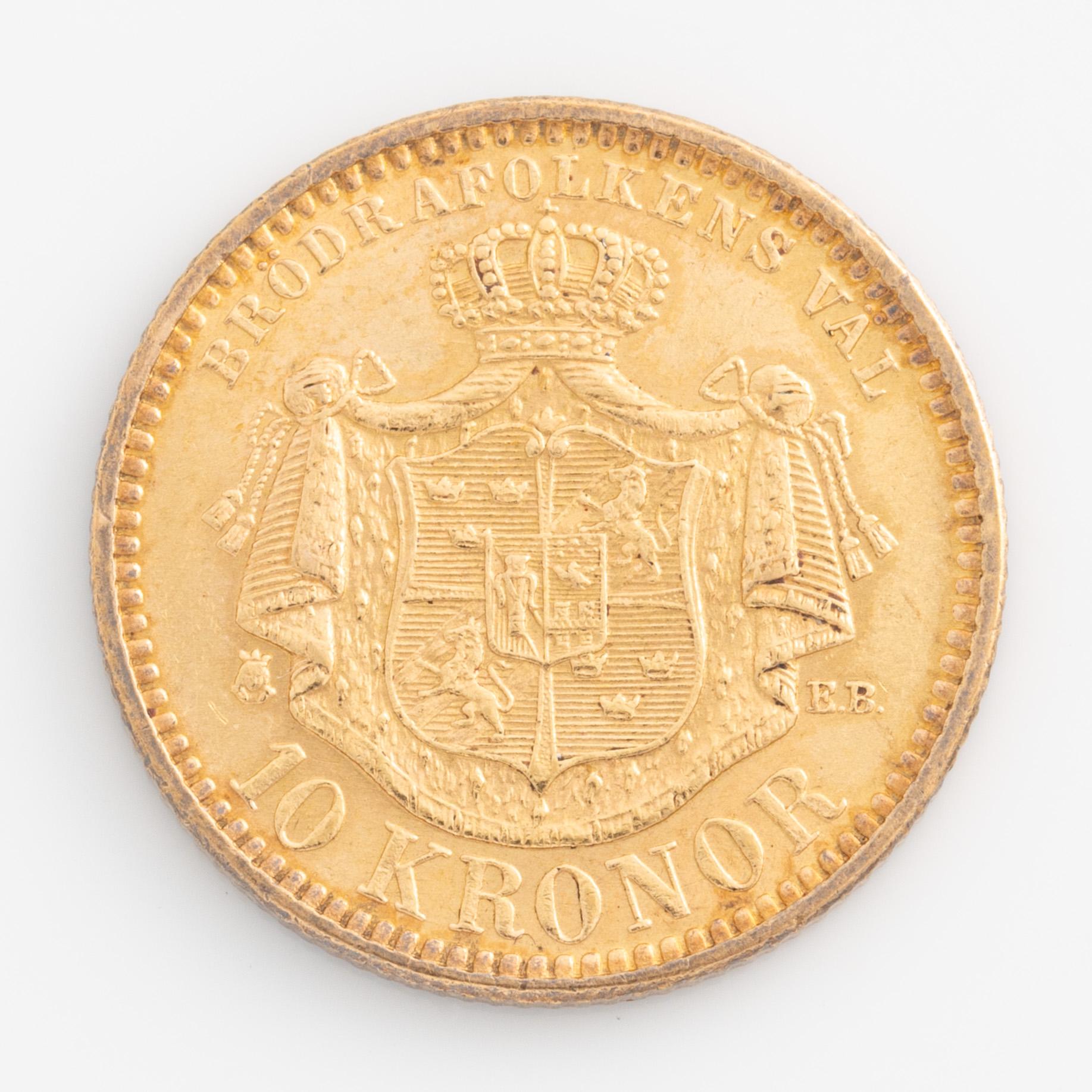 Oscar II, guldmynt, 10 kronor 1901.