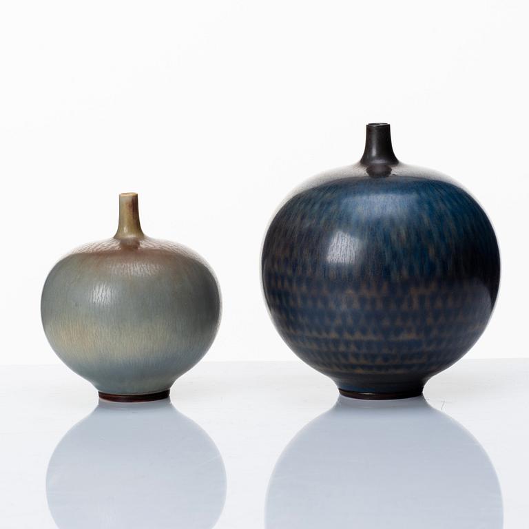 Berndt Friberg, two stoneware vases, Gustavsberg studio, Sweden 1960 and 1965.