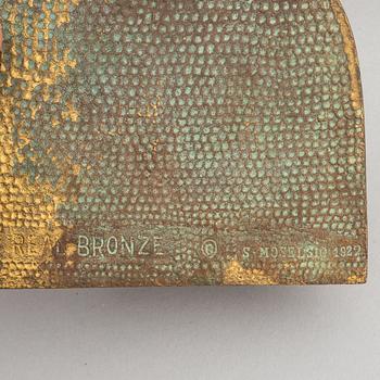 Simon Moselsio, a pair of bronze bookends, 20th Century.