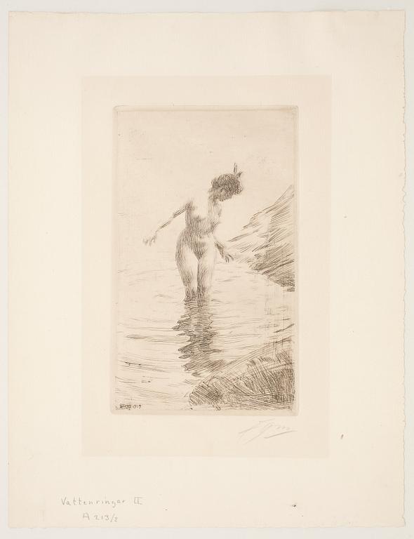 ANDERS ZORN, etsning, utförd 1907, signerad med blyerts.
