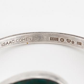 ISAAC COHEN, Armring silver med grön sten.