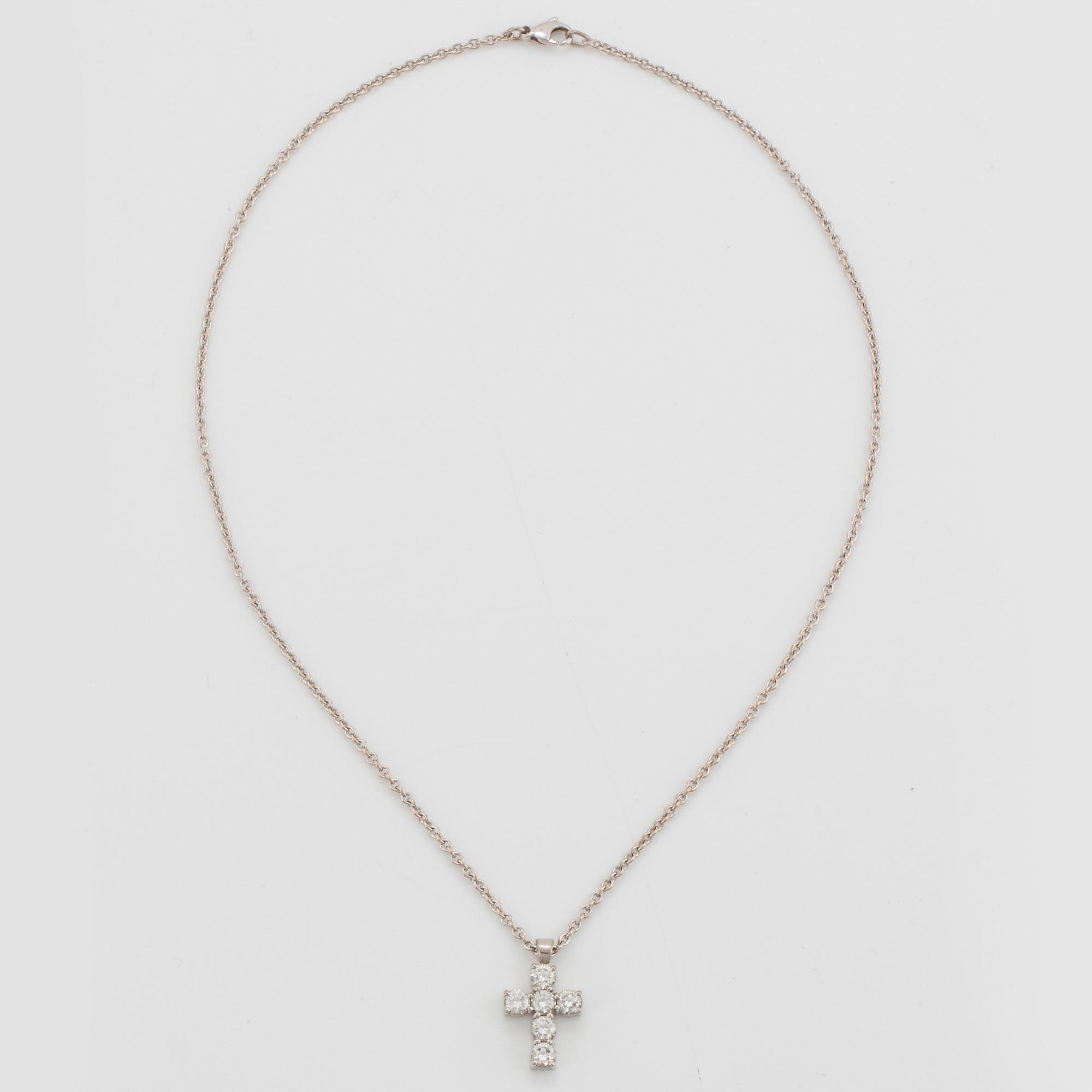 Hängsmycke kors med kedja 18K vitguld med runda briljantslipade diamanter.