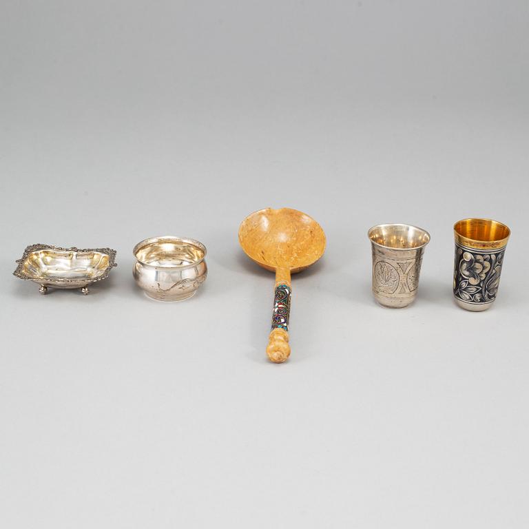 Five Russian silver items, 19th-20th century.