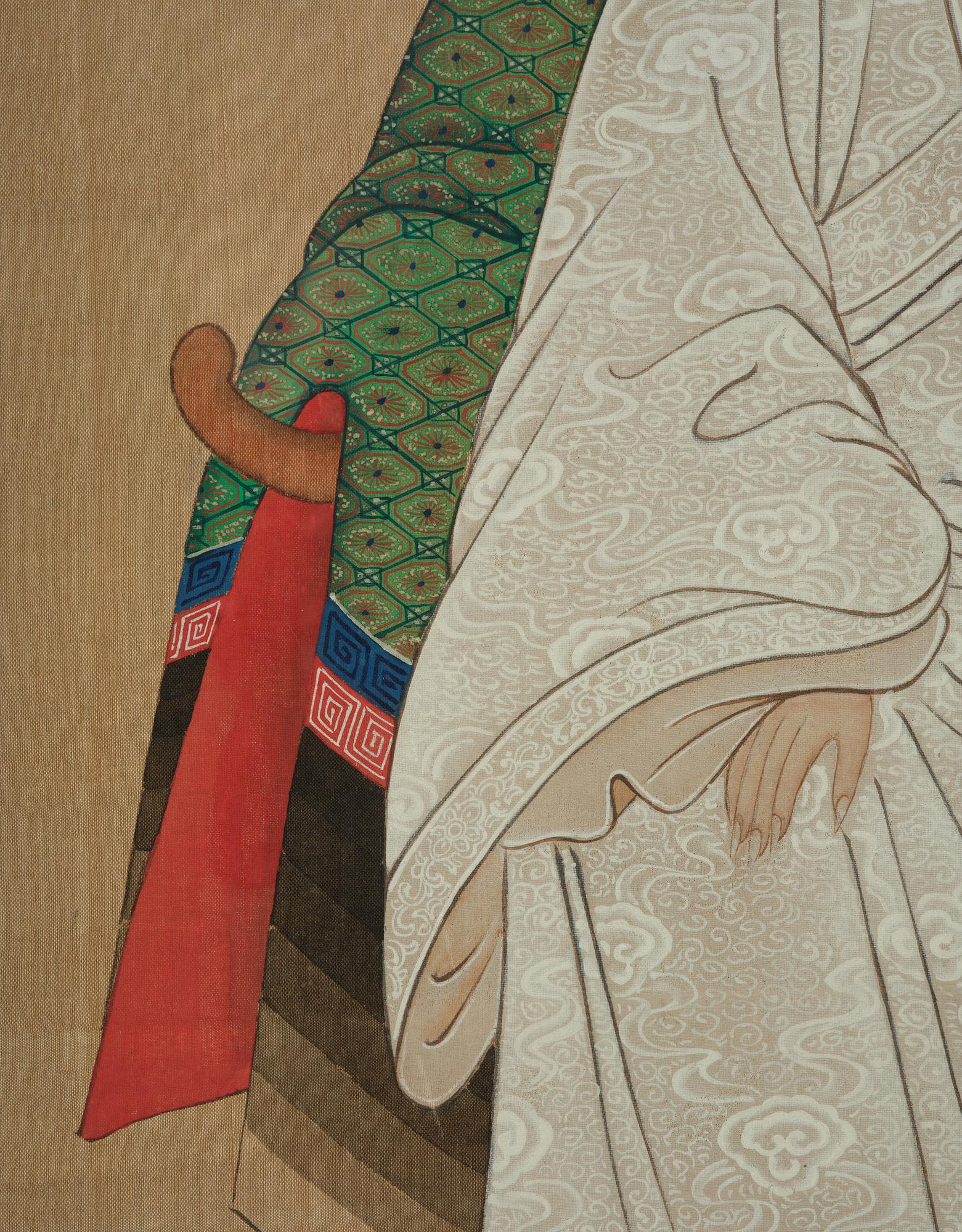 A pair of Thai ancestors portraits, around 1900.