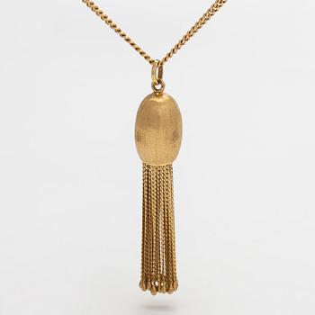 Kaulakoru, 14K ja 18K kultaa, tupsuriipuksella. Sveitsi ja Italia.