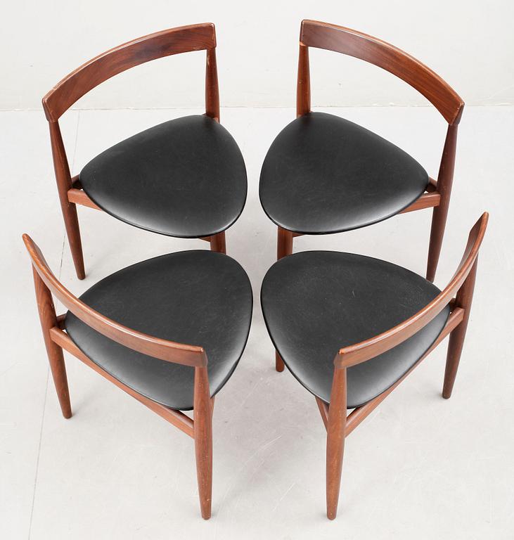 A Hans Olsen teak dining table with four chairs, Frem Røjle, Denmark 1950's.