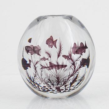 Edward Hald, a "fish graal" glass vase, Orrefors 1954.