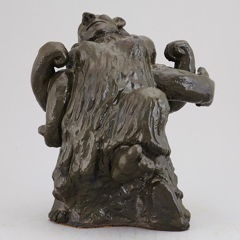 ÅKE HOLM, a glazed ceramic sculpture of trolls, Höganäs, Sweden 1941.