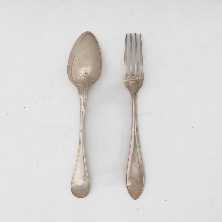 Bestick, 19 st, silver, bl a CF Hultbom, Stockholm, verksam 1825-1860,