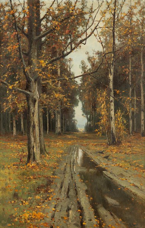 Unknown artist, possibly Russia, 19th century, Autumn landscape with road.