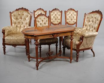 SALONGSGRUPP, 7 delar, Ny-Louis seize, 1800-talets senare del.