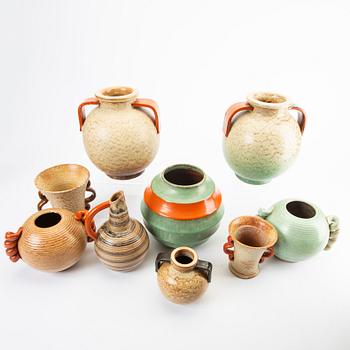 A set of nine different vases from Höganäs 1930/40s.