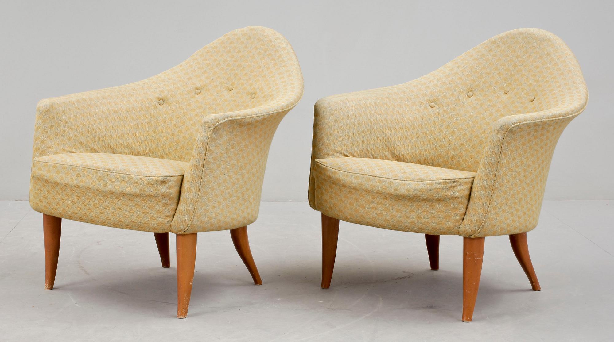 FÅTÖLJER, ett par, "Lilla Adam", Kerstin Hörlin-Holmquist, Nordiska Kompaniets verkstäder, Nyköping, 1950-tal.