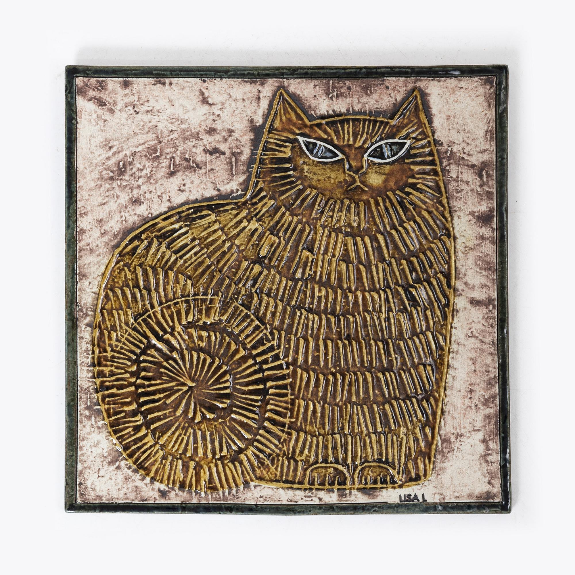 Lisa Larson, three stoneware wall reliefs and a mirror, Gustavsberg.