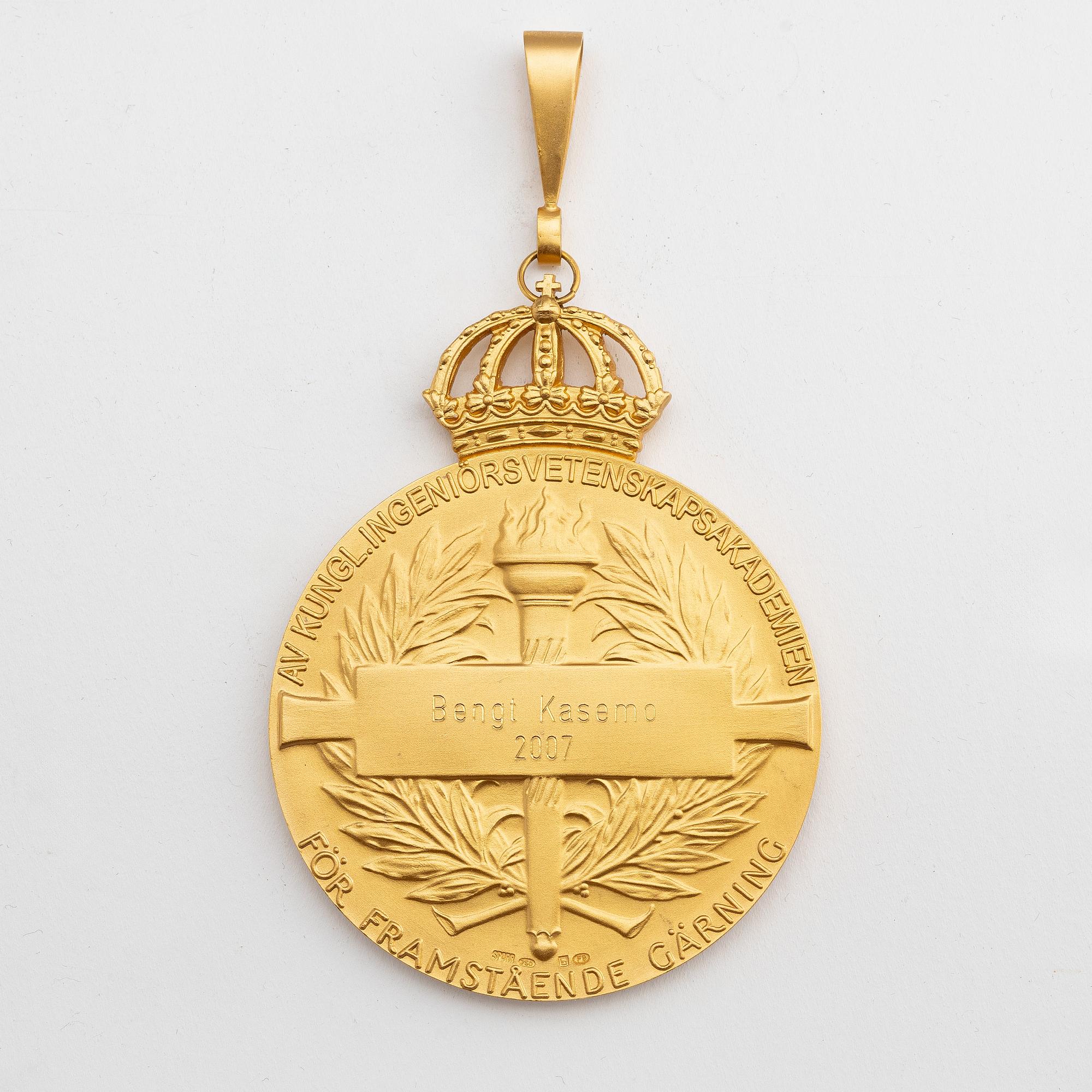The Royal Swedish Academy of Engineering, gold medal. Awarded to Professor Bengt Kasemo in 2007.