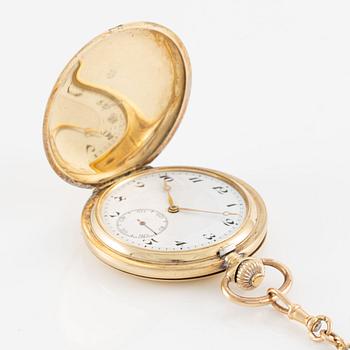 Pocket watch, Hunter, Alpina, 14K gold, chain 18K gold, 53 mm.