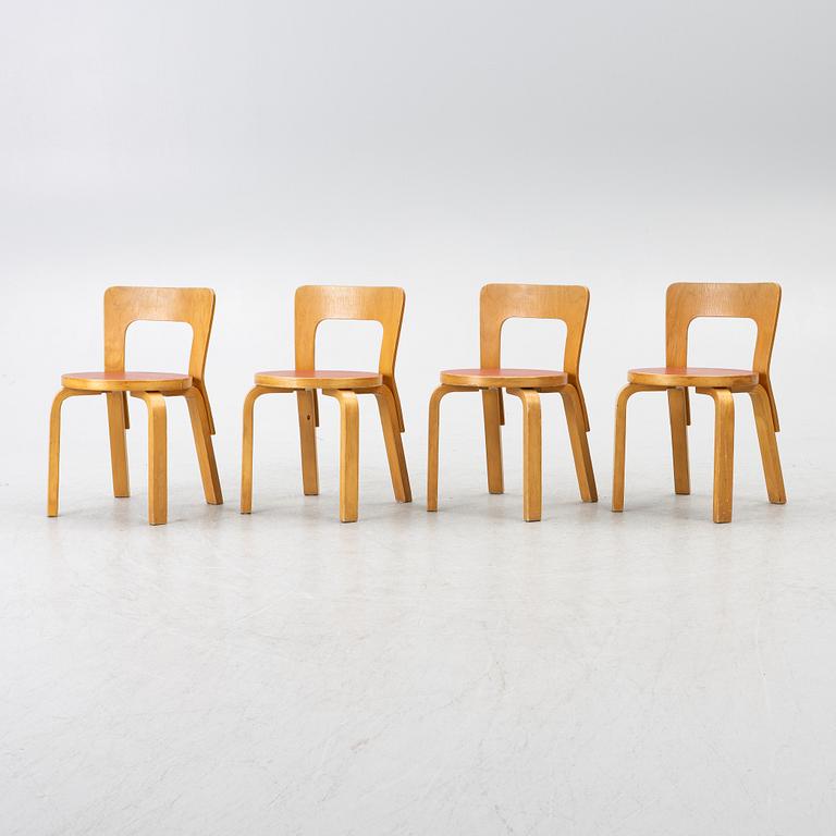 Alvar Aalto, a set of four model N65 children's chairs with table, Artek, Finland.